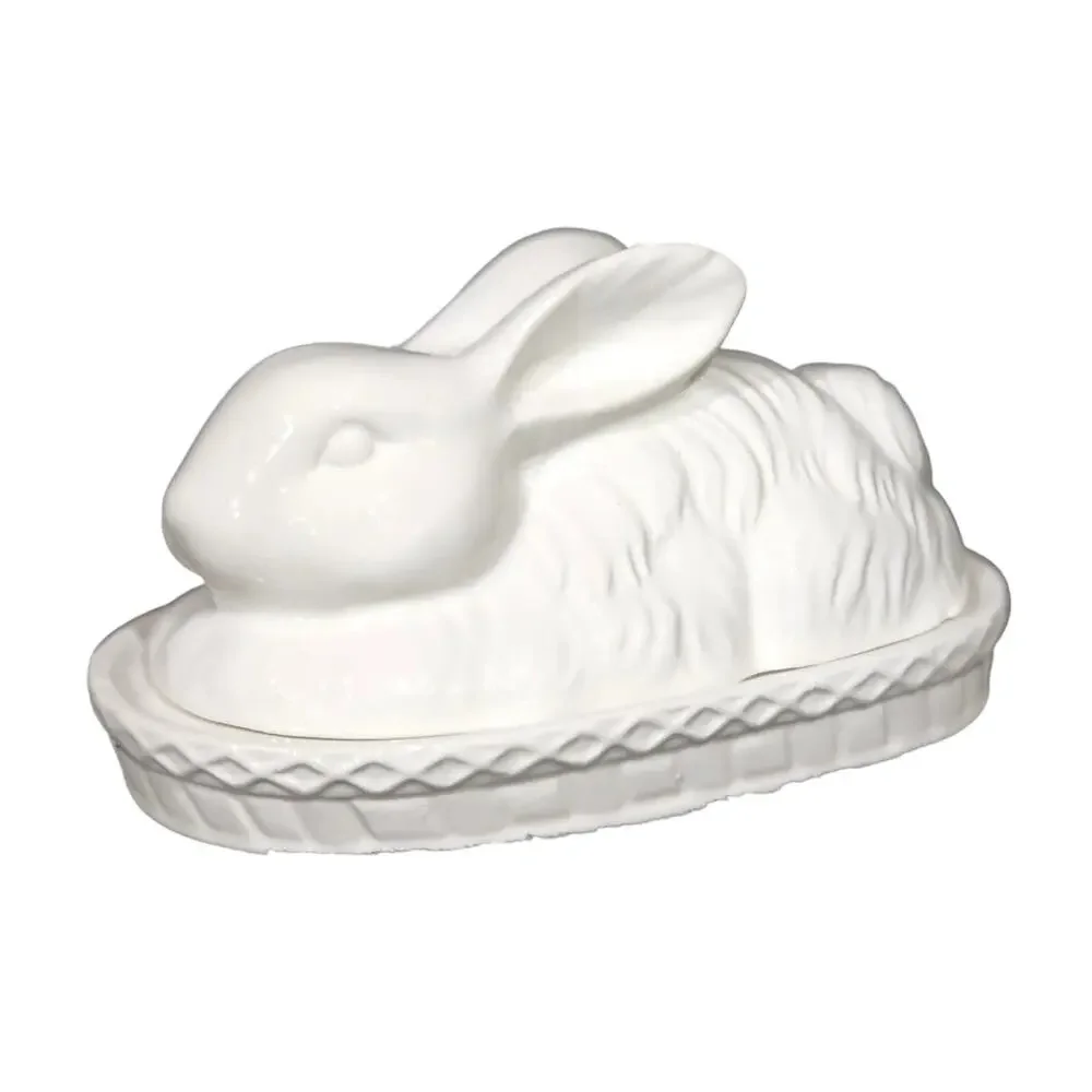 Arlington Butter Dish With Lid Easter Bunny White Ceramic Farmhouse Home NEW